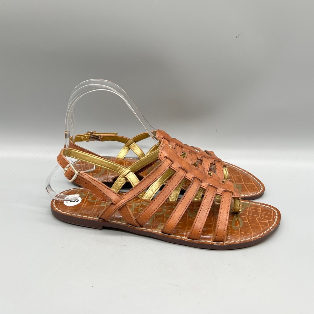 Sam Edelman Sandals Womens 8 Brown Gold Leather Hamilton Gladiator Strappy Shoes